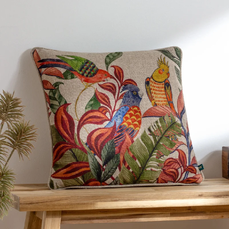 Akamba Parrot Scene Cushion Rust