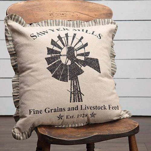 Sawyer Mill Charcoal Windmill Pillow Blue, Charcoal, Red