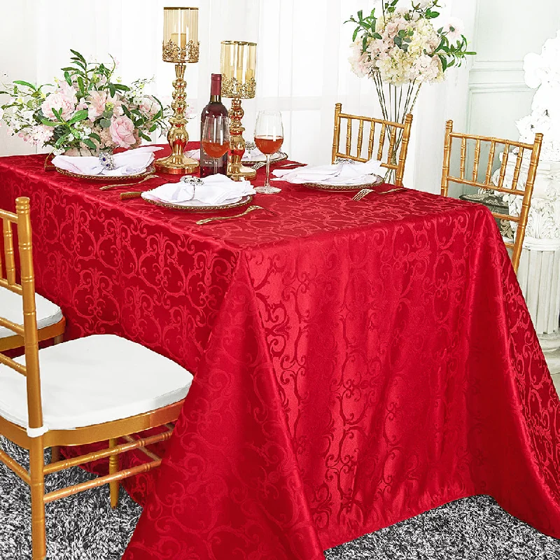 90"x156" Seamless Rectangular Versailles Chopin Damask Jacquard Polyester (220 GSM) Tablecloth - Apple Red (1pc)