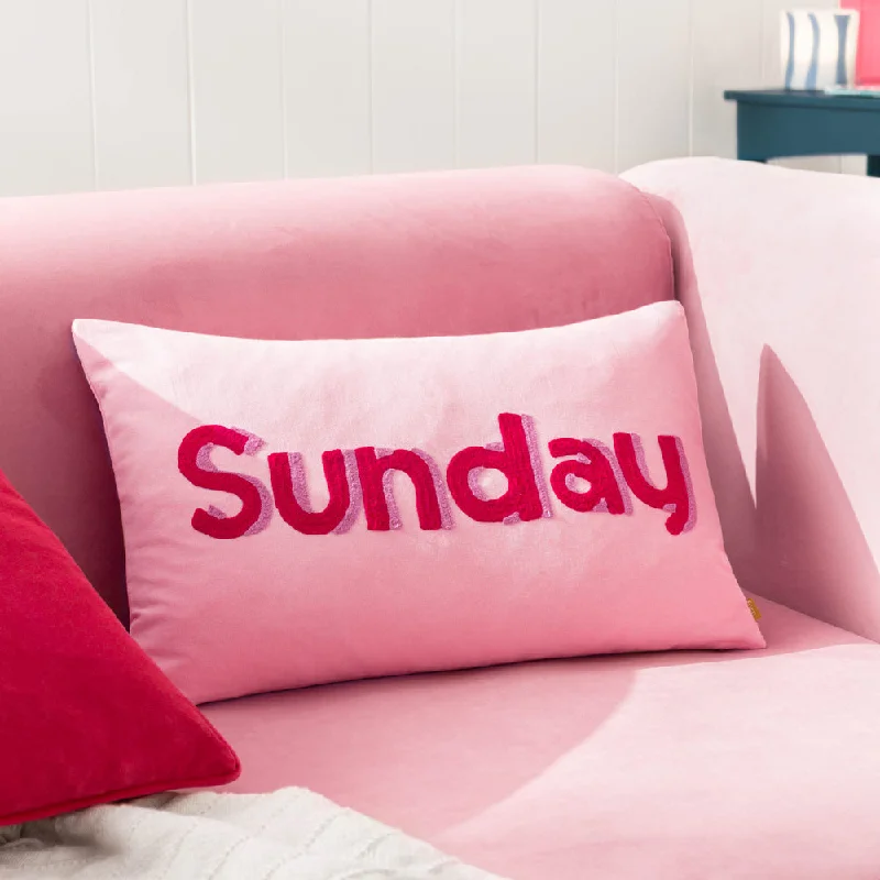 Sunday Embroidered Cushion Pink