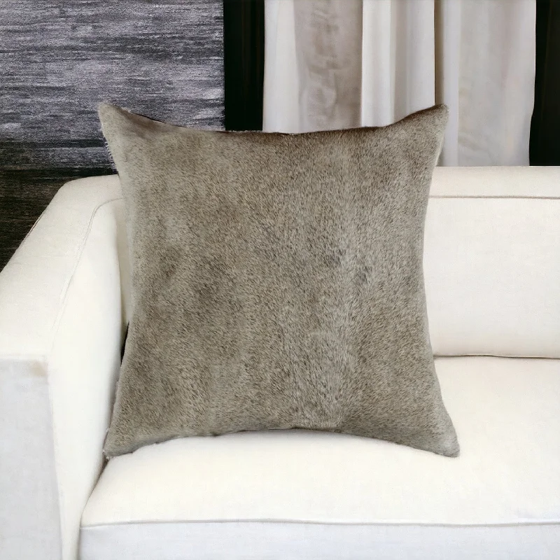 18" Gray Cowhide Throw Pillow