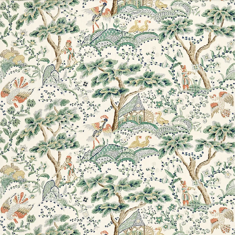 Kelmescott Hand Block Print in Leaf Green on Ivory