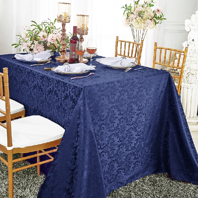 72"x120" Seamless Rectangular Floral Damask Jacquard Polyester (220 GSM) Tablecloth - Navy Blue (1pc)