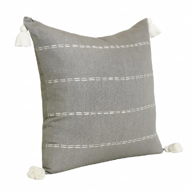 20" X 20" Slate Gray Linen Striped Zippered Pillow