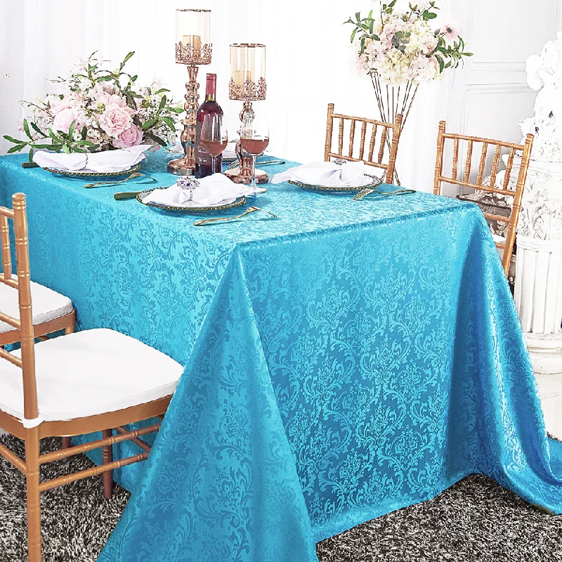 90"x156" Seamless Rectangular Floral Damask Jacquard Polyester (220 GSM) Tablecloth - Turquoise (1pc)