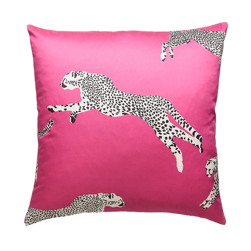 Bubblegum Pink Leaping Cheetah Decorative Throw Pillow