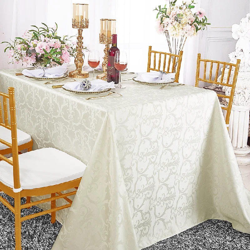 90"x132" Seamless Rectangular Versailles Chopin Damask Jacquard Polyester (220 GSM) Tablecloth - Ivory (1pc)