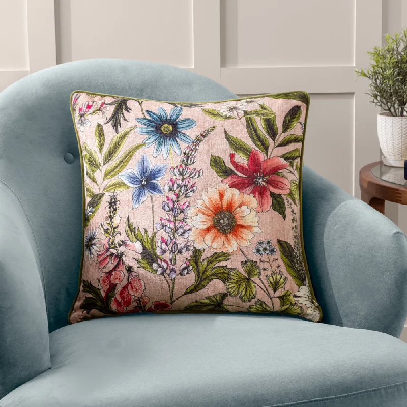 Hidcote Manor Alma Floral Cushion Blush