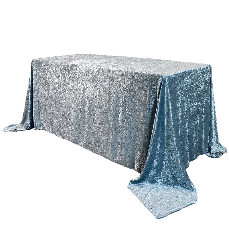 90 x 156 Inch Rectangular Crushed Velvet Tablecloth Dusty Blue