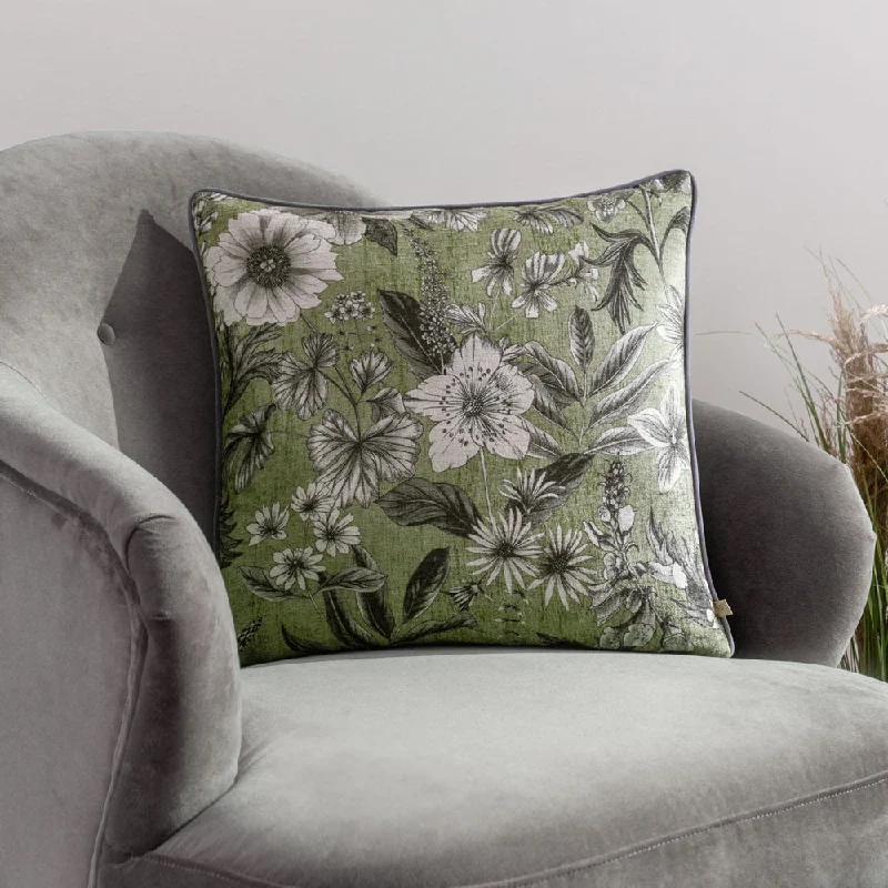 Harlington Botany Floral Piped Cushion Moss