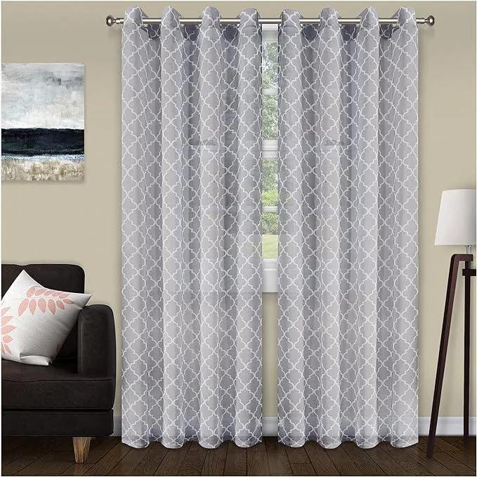 Geometric Trellis Lattice Sheer Grommet Curtain Panel Set