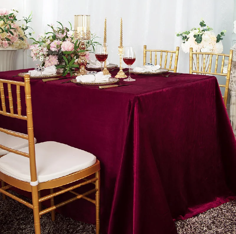 90"x132" Rectangular Seamless Italian Velvet Tablecloth - Burgundy (1pc)