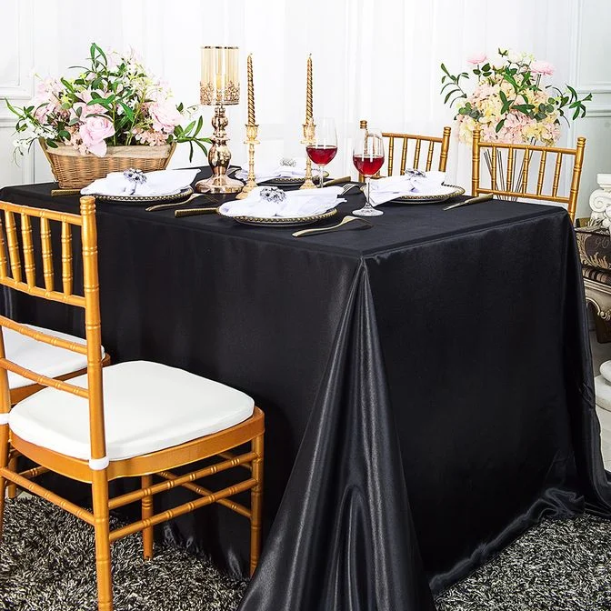 90"x132" Seamless Rectangular Satin Tablecloth - Black (1pc)