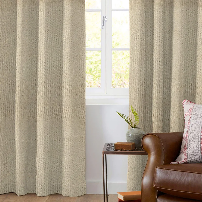 Tan Beige Geometric Pattern Golden Foil Premium Curtain Fabric (Width 54 Inches)