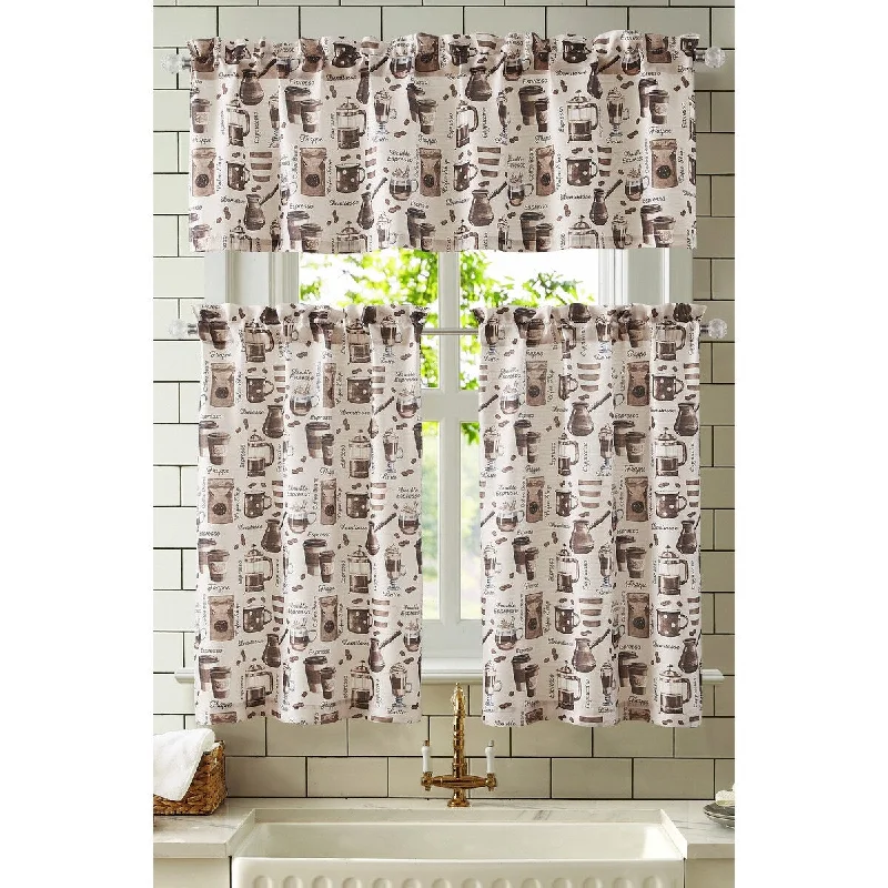 Latte Espresso Tribeca Textured Kitchen Curtain with Valance & Tiers