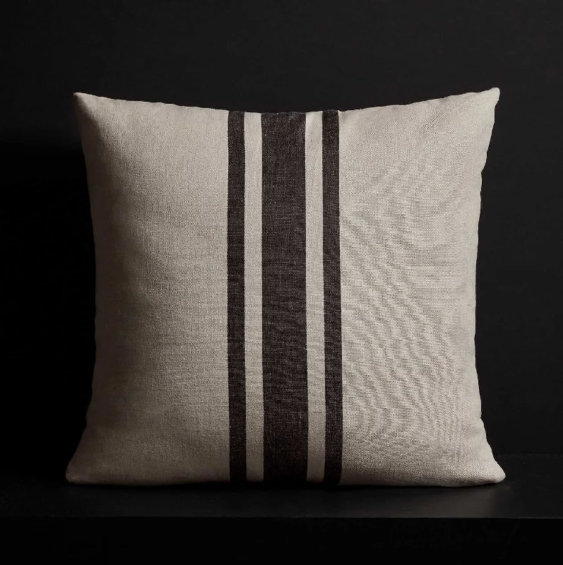 Patio Striped Linen Euro Pillow - Souris/Black Stripes