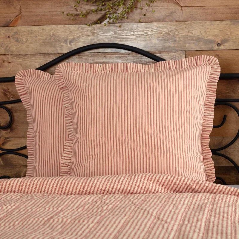 Sawyer Mill Red Ticking Stripe Fabric Euro Sham 26x26 VHC Brands