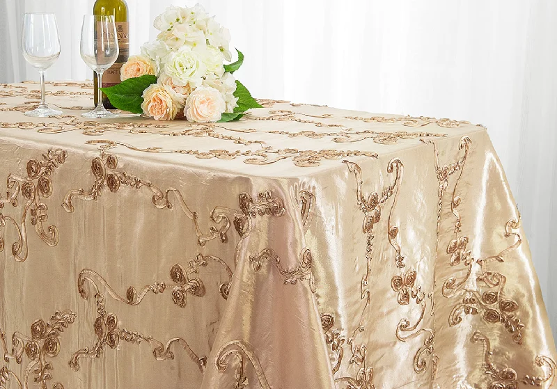 90"x156" Seamless Rectangular Ribbon Taffeta Tablecloth - Champagne (1pc)