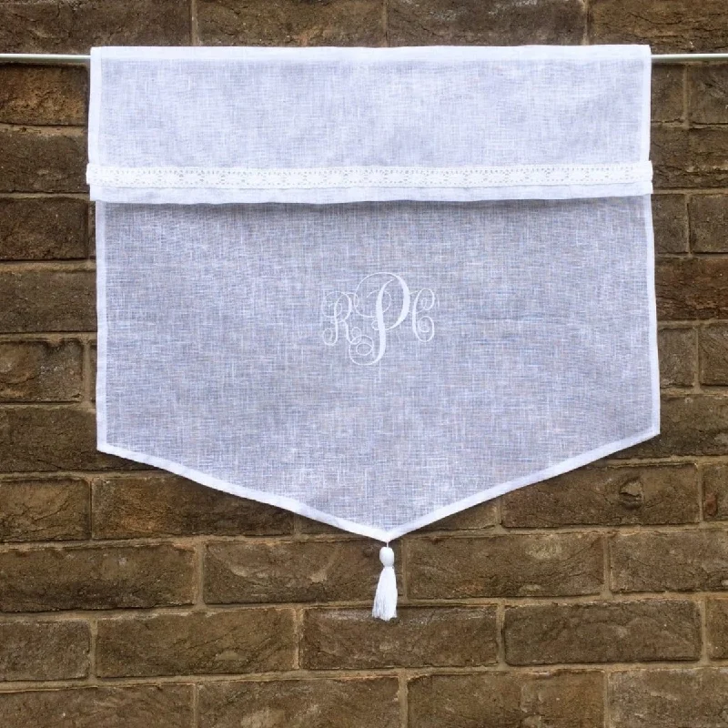 Tatton Sheer Linen Tassel Curtain with Embroidered Monogram