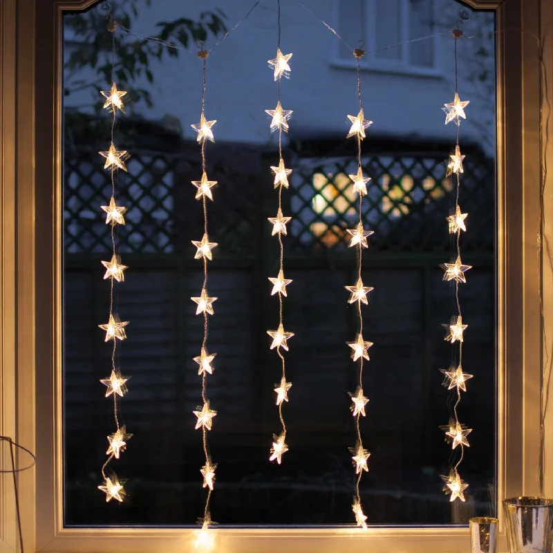 40 Warm White LED Star Curtain Light