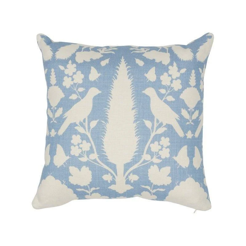 Sky Blue Chenonceau Flora & Fauna Silhouette 18" Linen Throw Pillow