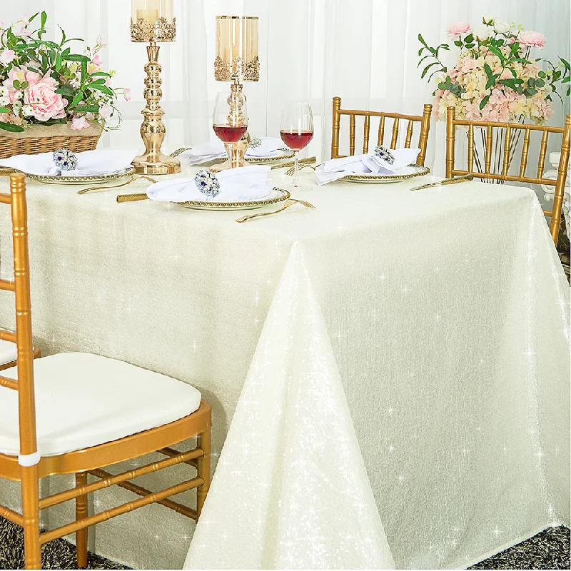 90"x132" Seamless Rectangular Sequin Taffeta Tablecloth - Ivory (1pc)