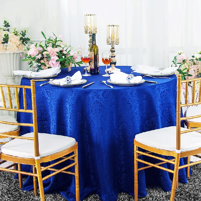 132" Seamless Round Marquis Damask Jacquard Polyester (220 GSM) Tablecloth - Royal Blue (1pc)