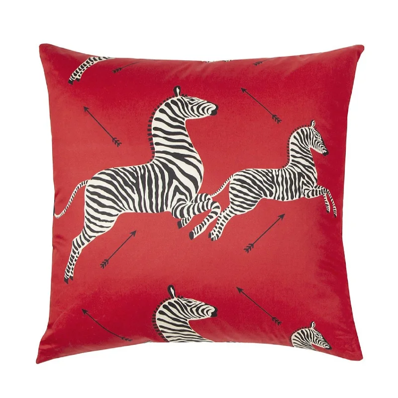 Dazzle of Zebras Cotton Pillow in Masai Red