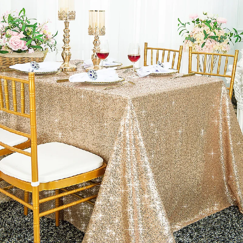 90"x132" Seamless Rectangular  Sequin Taffeta Tablecloth - Champagne (1pc)