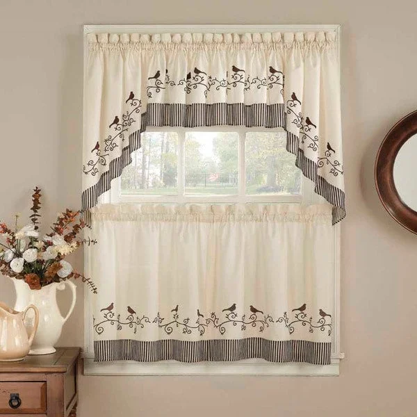 Birds Chocolate 5-piece Curtain Tier and Swag Set