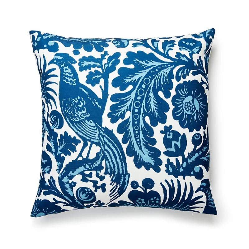 Spoleto Aviary & Floral Blue Outdoor Decorative Throw Pillow