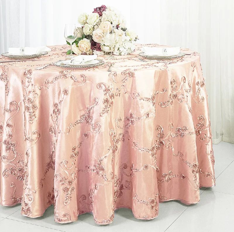 132" Round Ribbon Taffeta Tablecloth - Blush Pink/Rose Gold (1pc)