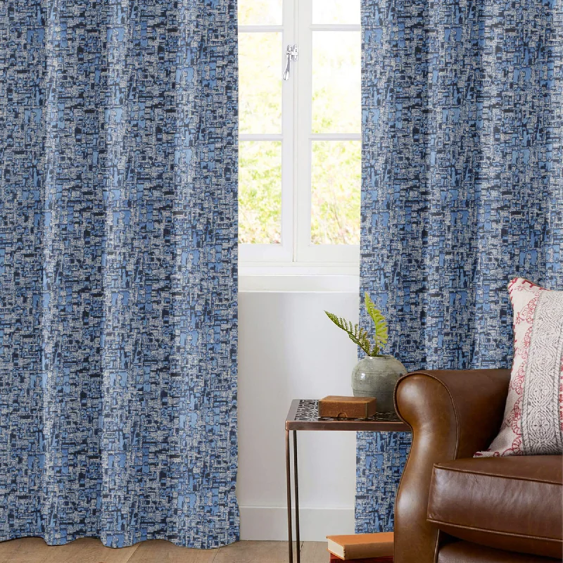 Jordy Blue Self Textured Jacquard Premium Curtain Fabric (Width 48 Inches)