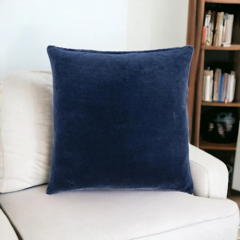 22" Blue Cotton Blend Pillow