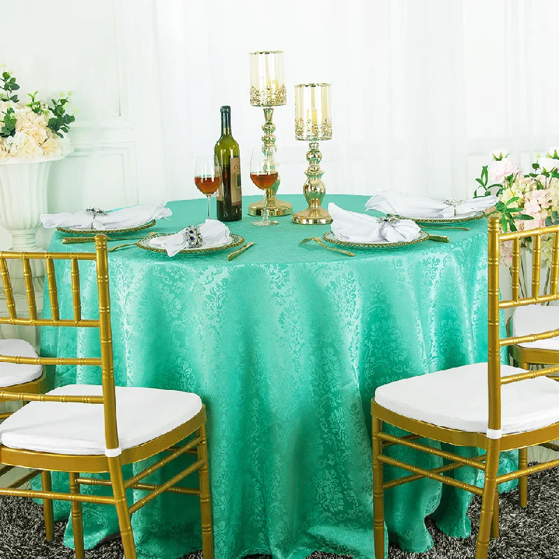 120" Seamless Round Marquis Damask Jacquard Polyester (220 GSM) Tablecloth- Tiff Blue/Aqua Blue (1pc)