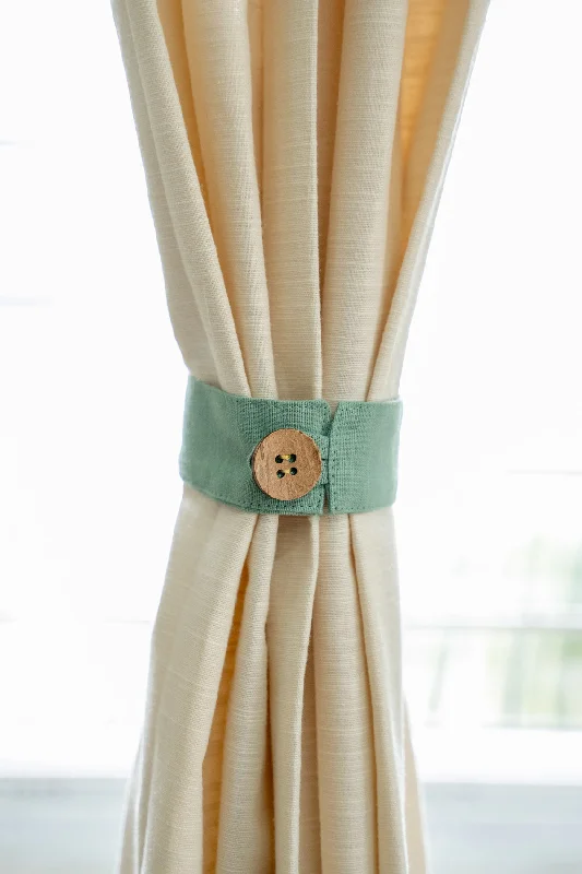 Sage Green  Solid 100% Cotton curtain tie back with coconut shell button - Pack of 2