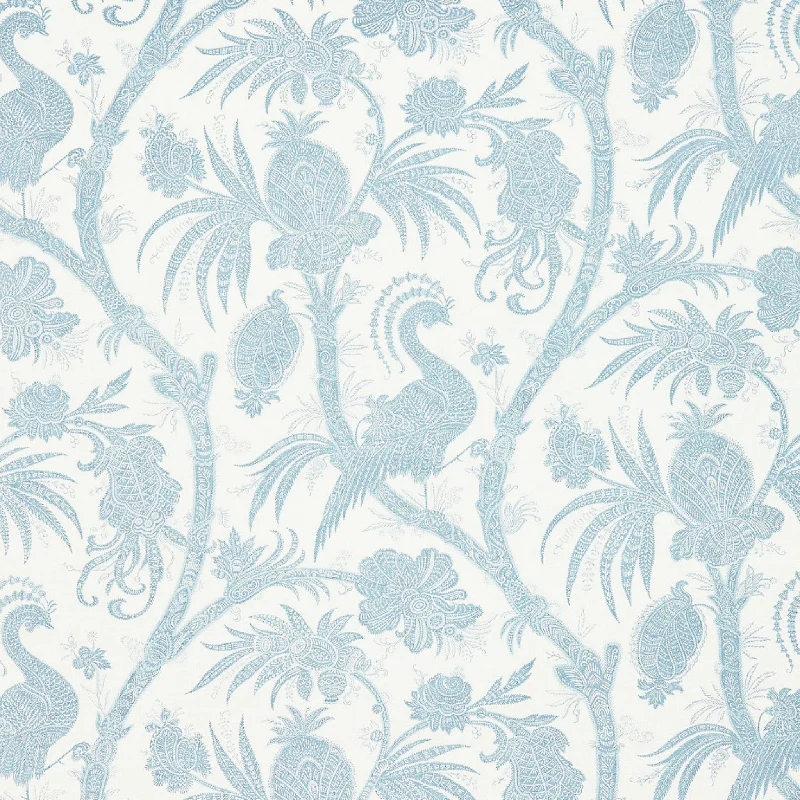 Balinese Peacock Fabric in Sky Blue