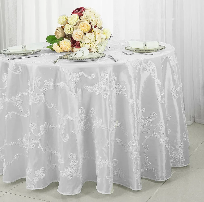 120" Seamless Round Ribbon Taffeta Tablecloth - White (1pc)