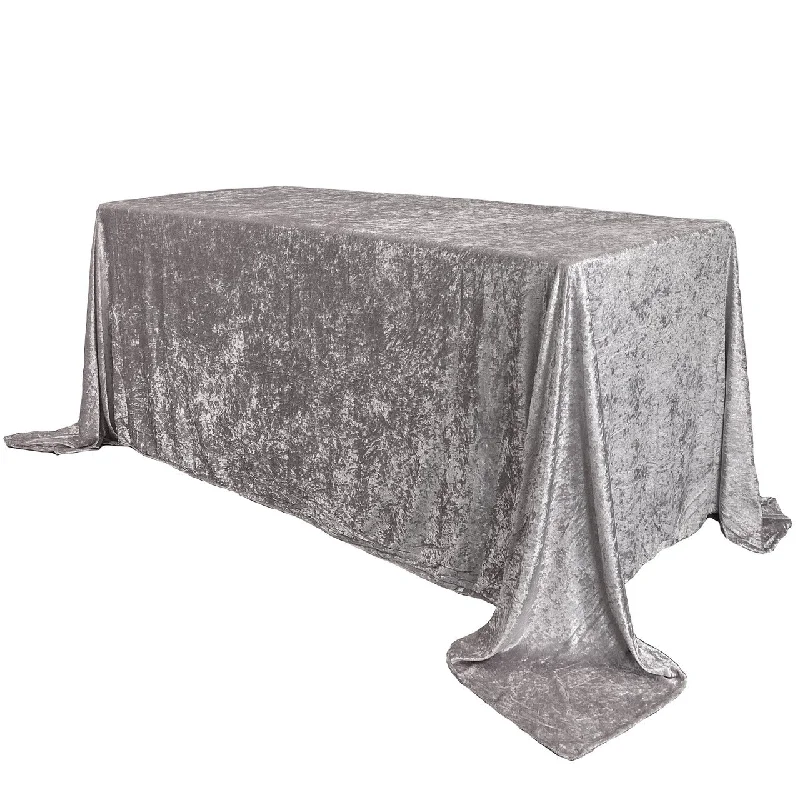 90 x 156 Inch Rectangular Crushed Velvet Tablecloth Dark Silver