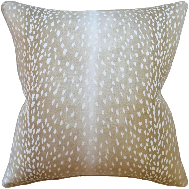 Fawn Doe White and Tan Animal Print Decorative Square Throw Pillow