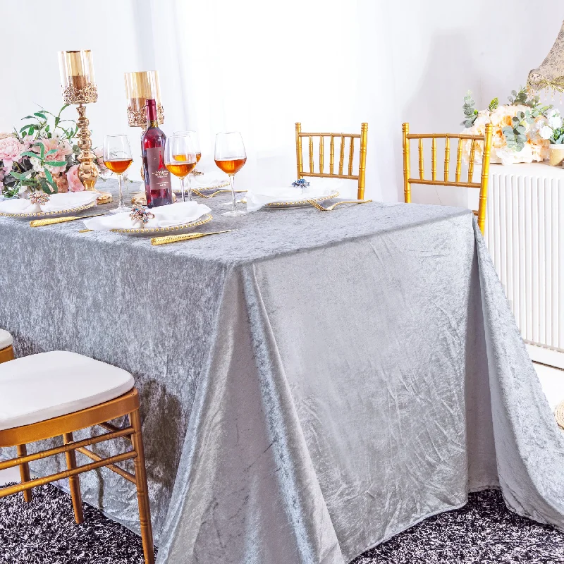 90"x132" Seamless Rectangular Ice Crushed Velvet (200 GSM) Tablecloth - Silver (1pc)