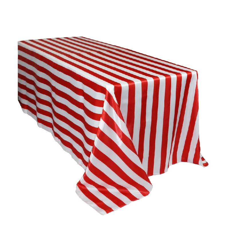 90 x 132 inch Satin Rectangular Tablecloth Red and White Striped