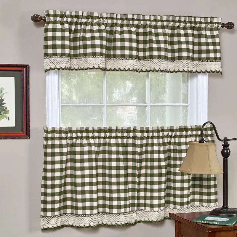 Classic Buffalo Check Kitchen Sage/ White Curtain Set or Separates