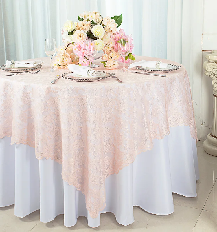 54"x54" Square Caspari Lace Tablecloth/Table Overlay - Blush Pink/Rose Gold (1pc)