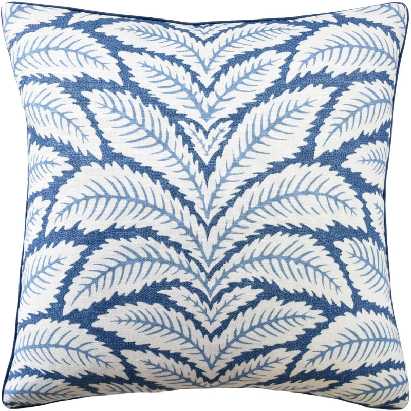 Tropical Floral Leaves Linen Indigo Decorative Square Pillow