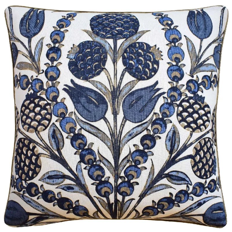 Navy Margaut Floral Design Decorative Square Throw Pillow