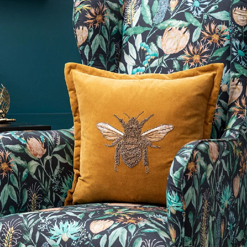 Layla Embroidered Feather Cushion Mustard