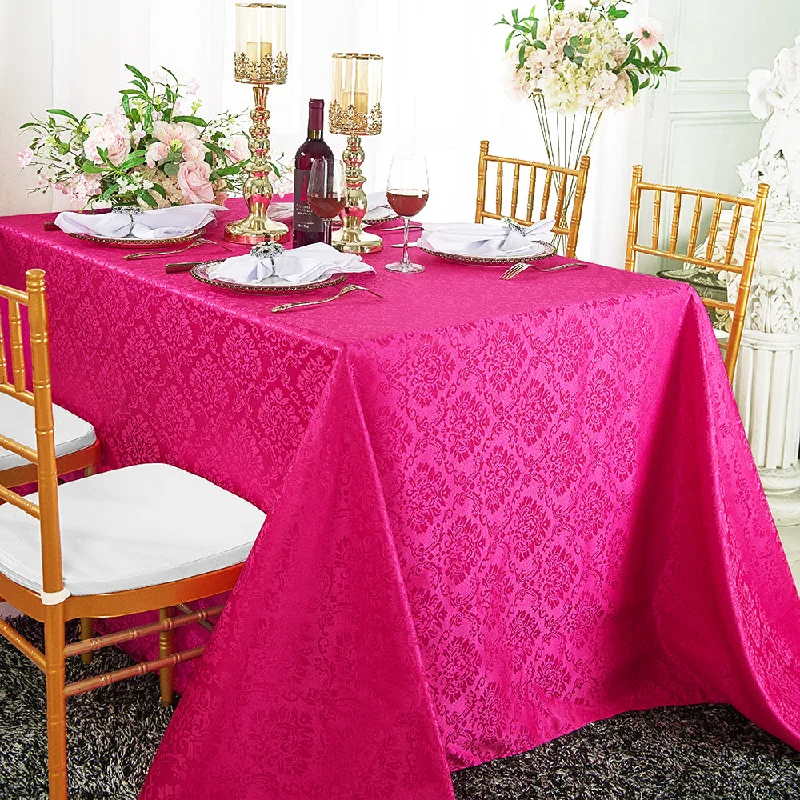 72"x120" Seamless Rectangular Marquis Damask Jacquard Polyester (220 GSM) Tablecloth - Fuchsia (1pc)