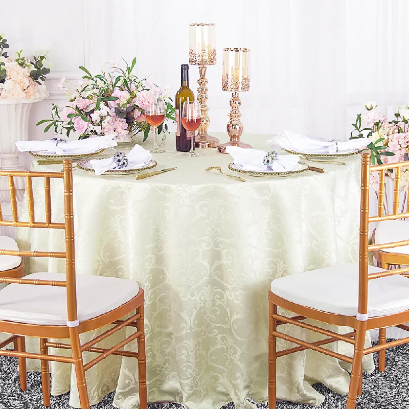 90" Seamless Round Versailles Chopin Damask Jacquard Polyester (220 GSM) Tablecloth - Ivory (1pc)