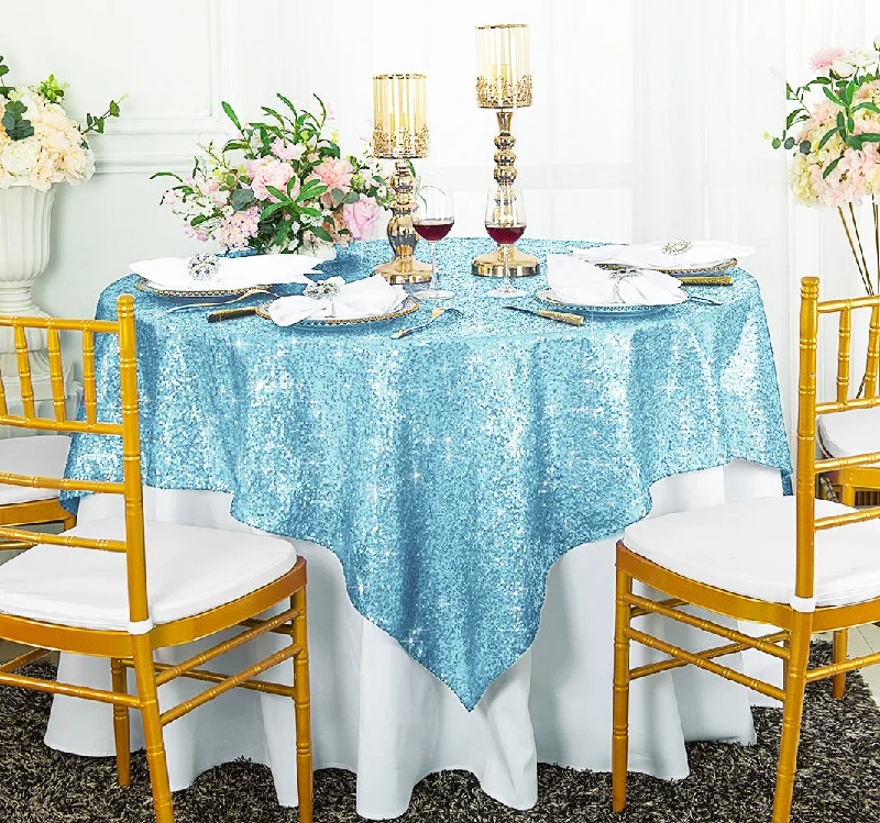 72"x72" Seamless Square Sequin Taffeta Tablecloth/Table Overlay - Baby Blue (1pc)